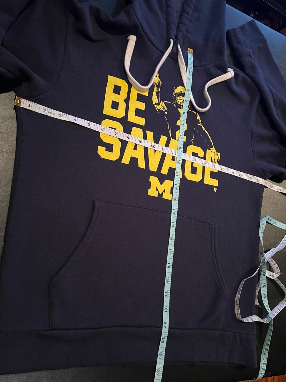 Michigan Wolverines Men’s Navy 'Be Savage' Hoodie - Yellow Print - Picture 5 of 8